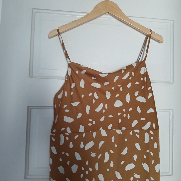 New Old Navy Dress Brown Cream Print Cowl Neck Satin Midi Slip Sleeveless Si… - Picture 6 of 11